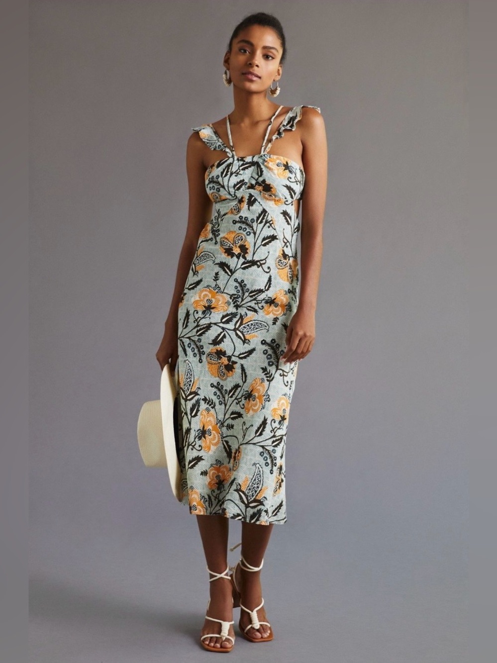 Anthropologie Floral Halter Midi Dress Size 18